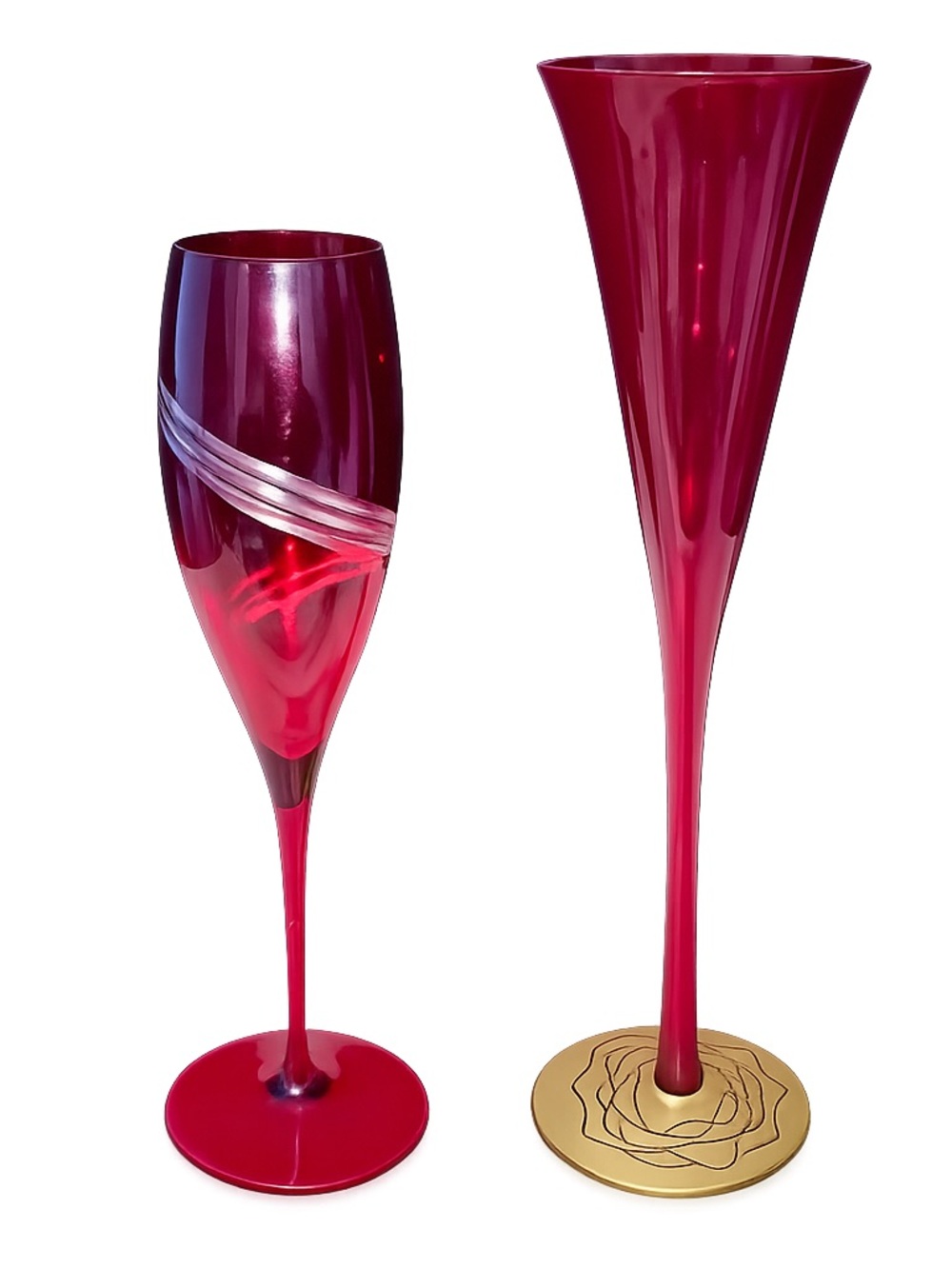 Mismatched Ruby Red Champagne Flutes (2) Stemware Bundle – Decorative Glasses